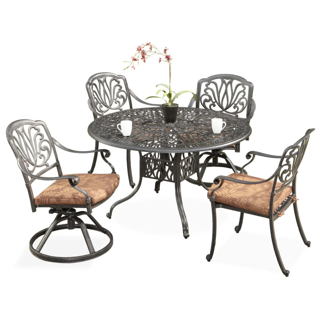 Capri Charcoal 5 Piece Outdoor Dining Set - 2 Swivel and 2 Arm Chairs