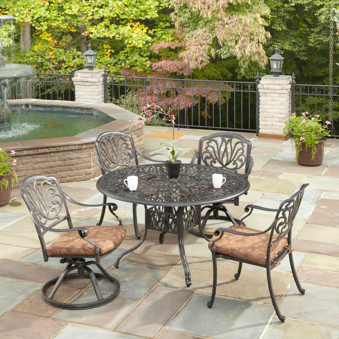 Capri Charcoal 5 Piece Outdoor Dining Set - 2 Swivel and 2 Arm Chairs