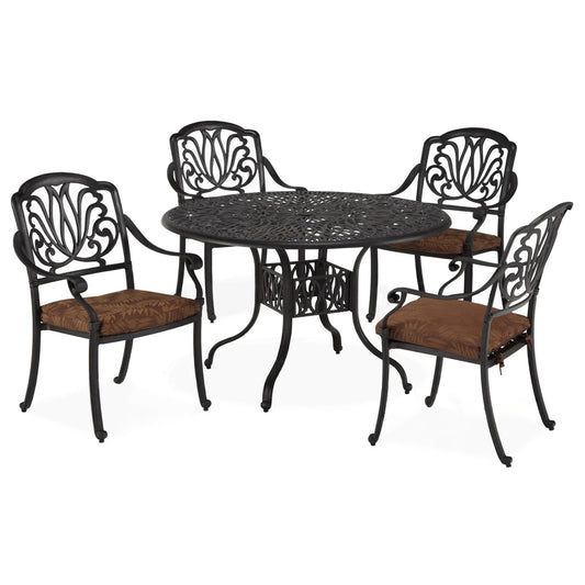 Capri Charcoal 5 Piece Outdoor Dining Set with Arm Charis - 48W Table