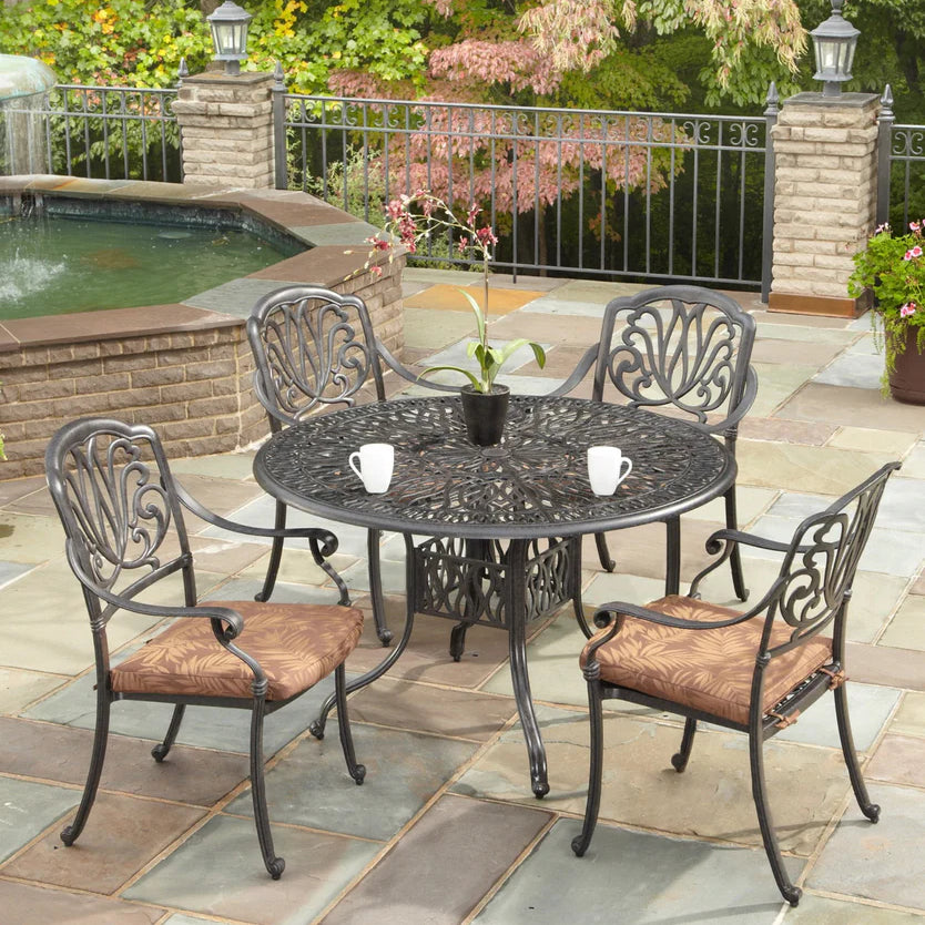 Capri Charcoal 5 Piece Outdoor Dining Set with Arm Charis - 48W Table