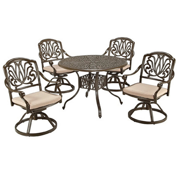 Capri Taupe 5 Piece Outdoor Dining Set with Swivel Chairs - 48W Table