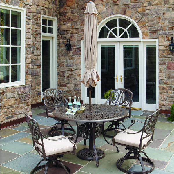 Capri Taupe 6 Piece Outdoor Dining Set  with Umbrella and Cushions - 48W Table