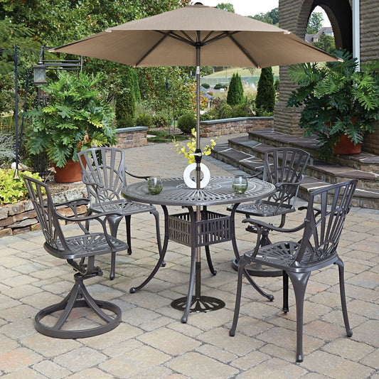 Grenada Khaki Gray 6 Pc Outdoor Dining Set with Umbrella - 42W Table