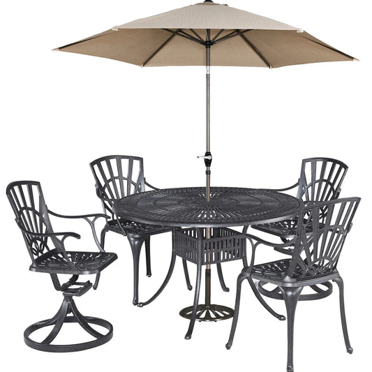 Grenada Khaki Gray 6 Pc Outdoor Dining Set with Umbrella - 48W Table