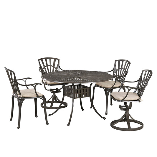 Grenada Khaki Gray 5 Pc Outdoor Dining Set with Cushions - 48W Table