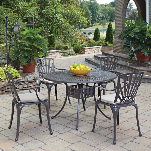 Grenada Khaki Gray 5 Pc Outdoor Dining Set with arm chairs - 48W Table