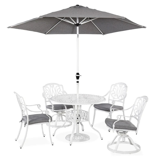 Capri White 6 Piece Outdoor Dining Set with Umbrella - 42W Table