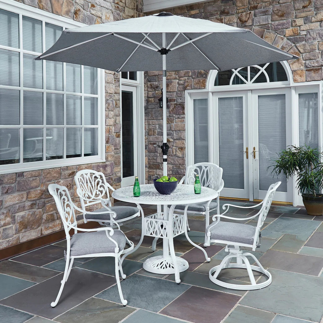 Capri White 6 Piece Outdoor Dining Set with Umbrella - 42W Table