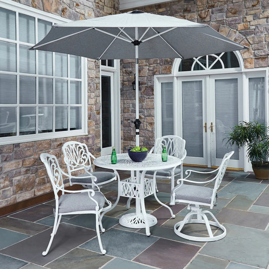 Capri White 6 Piece Outdoor Dining Set with Umbrella - 42W Table