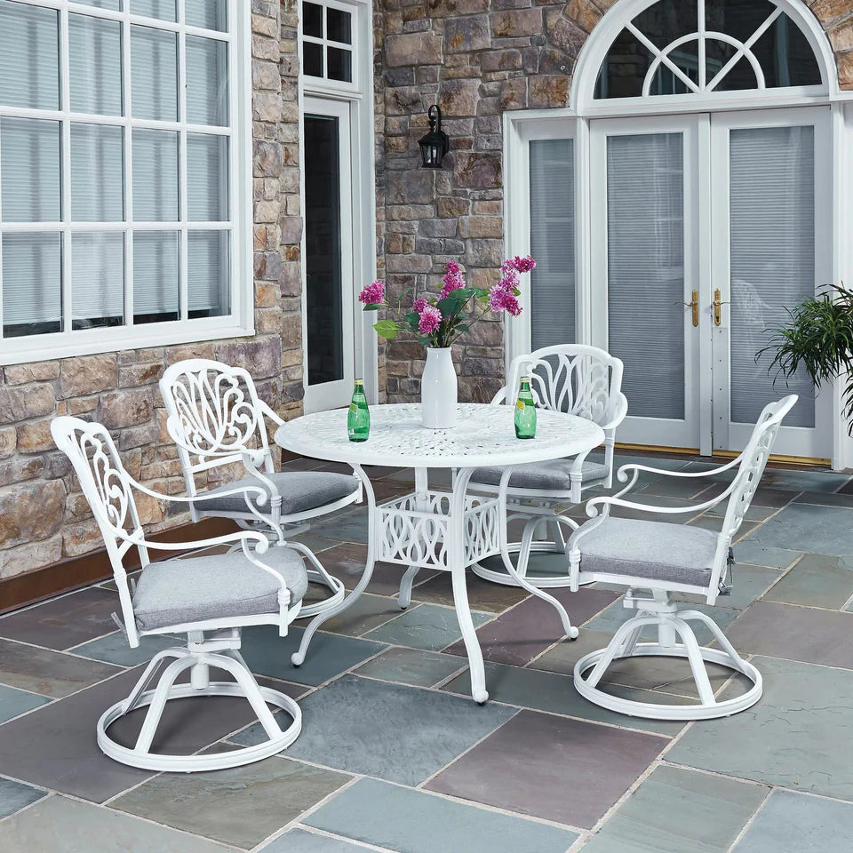 Capri White 5 Piece Outdoor Dining Set with Swivel Chairs