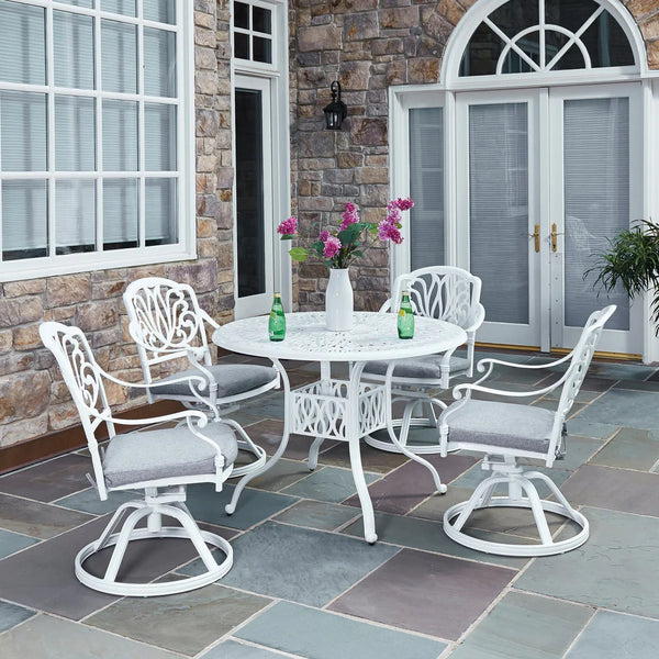 Capri White 5 Piece Outdoor Dining Set with Swivel Chairs