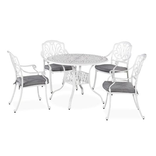 Capri White 5 Piece Outdoor Dining Set with Arm Chairs - 48W Table