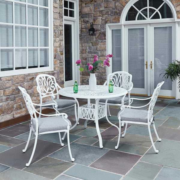 Capri White 5 Piece Outdoor Dining Set with Arm Chairs