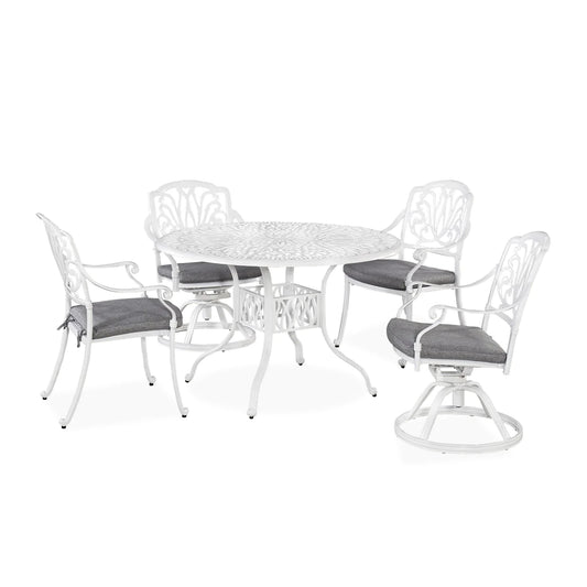 Capri White 5 Piece Outdoor Dining Set with Swivel and Arm Chairs - 48W Table