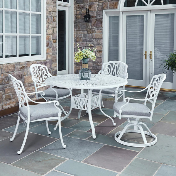 Capri White 5 Piece Outdoor Dining Set with Swivel and Arm Chairs - 48W Table