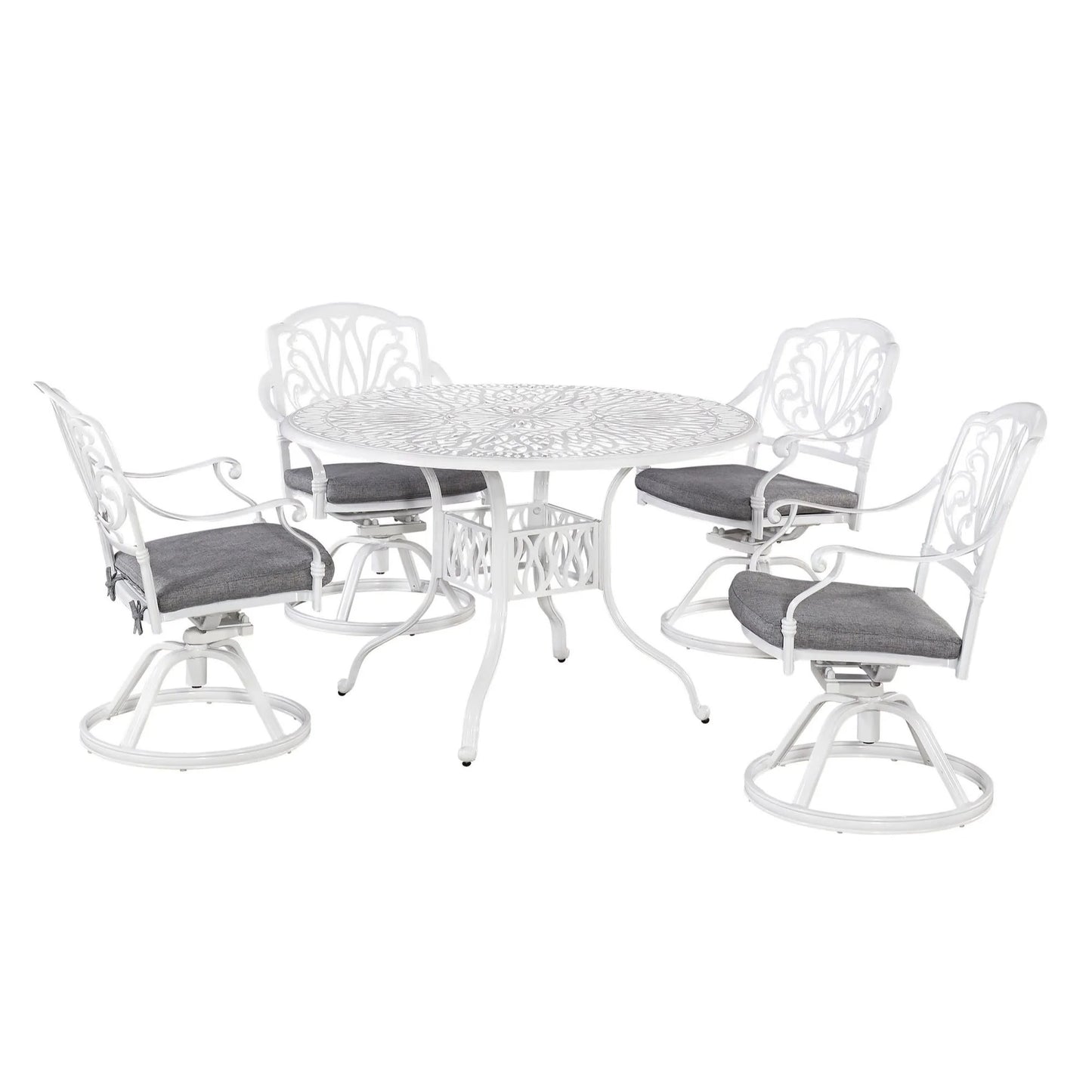 Capri White 5 Piece Outdoor Dining Set with Swivel Chairs - 48W Table