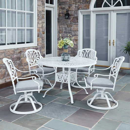 Capri White 5 Piece Outdoor Dining Set with Swivel Chairs - 48W Table