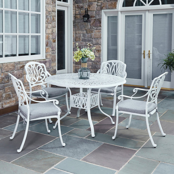 Capri White 5 Piece Outdoor Dining Set with Arm Chairs - 48W Table