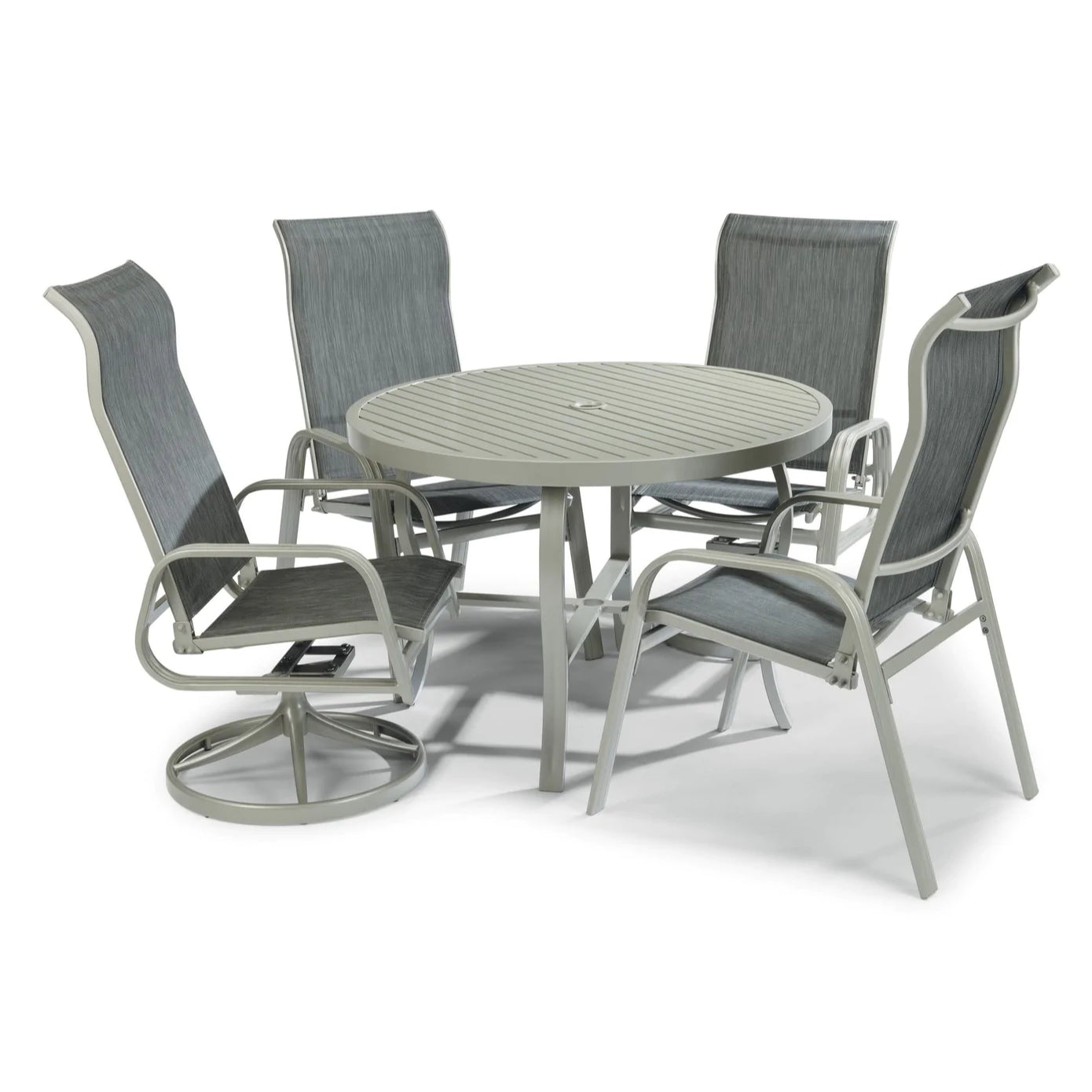 Captiva Gray 5 Piece Outdoor Dining Set with Swivel and Arm Chairs - 42W Table