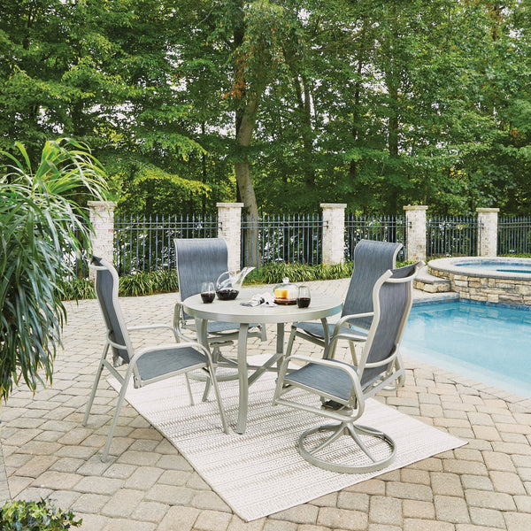 Captiva Gray 5 Piece Outdoor Dining Set with Swivel and Arm Chairs - 42W Table