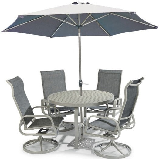 Captiva Gray 6 Piece Outdoor Dining Set with Umbrella and Swivel - 42W Table