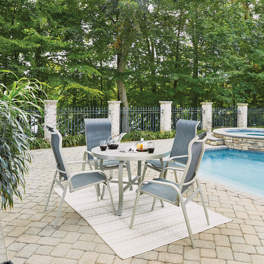 Captiva Gray 5 Piece Outdoor Dining Set with Arm Chairs - 42W Table