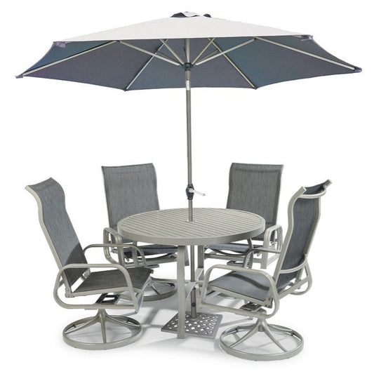 Captiva Gray 6 Piece Outdoor Dining Set with Umbrealla and Swivel Chairs - 48W Table