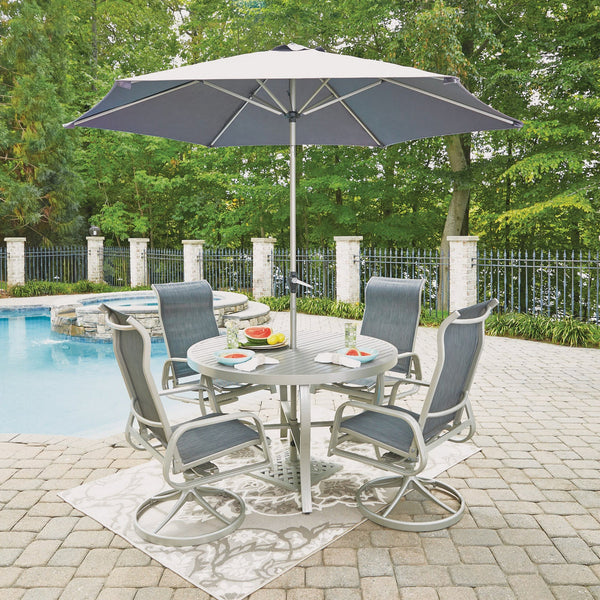 Captiva Gray 6 Piece Outdoor Dining Set with Umbrealla and Swivel Chairs - 48W Table