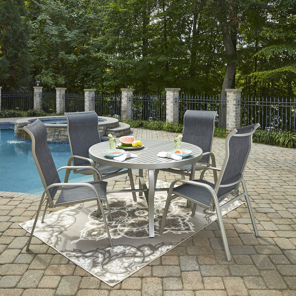 Captiva Gray 5 Piece Outdoor Dining Set with Arm Chairs - 48W Table