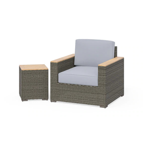 Boca Raton Brown Outdoor Arm Chair and Side Table - Gray Cushion