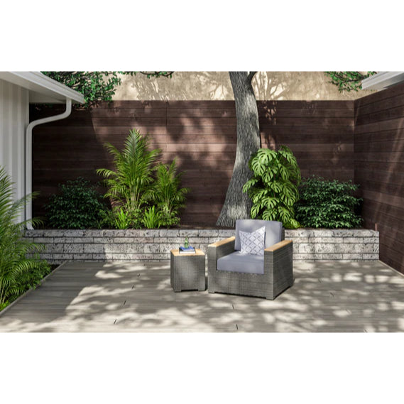 Boca Raton Brown Outdoor Arm Chair and Side Table - Gray Cushion