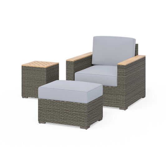 Boca Raton Brown Outdoor Arm Chair, Ottoman and Side Table - Gray Cushion