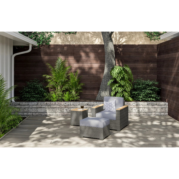 Boca Raton Brown Outdoor Arm Chair, Ottoman and Side Table - Gray Cushion