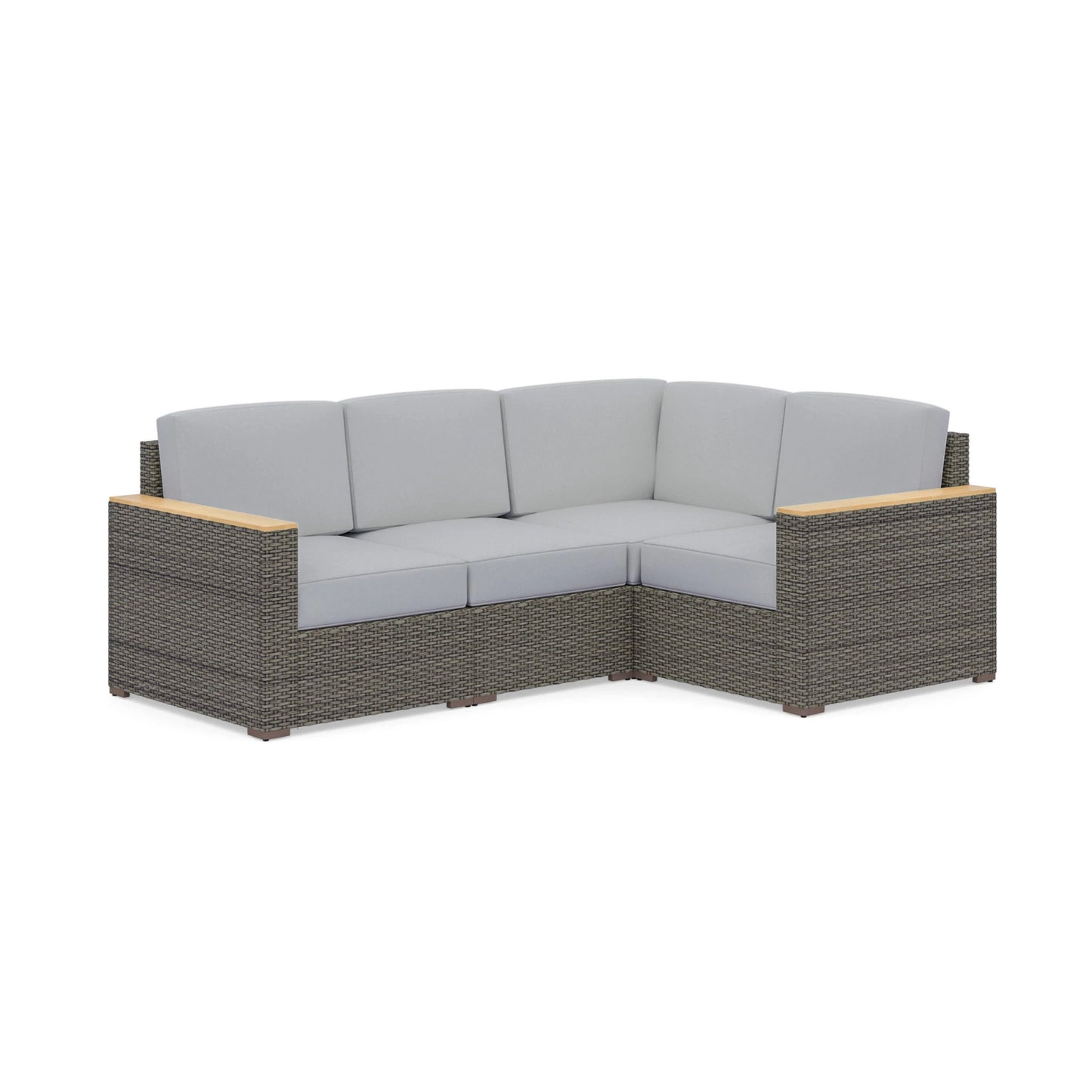 Boca Raton Brown Outdoor 4 Seat Sectional, Arm Chair Pair and Ottoman - Gray Cushion