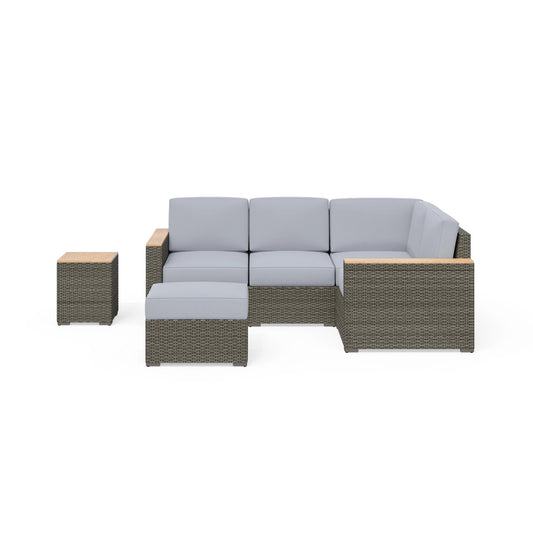 Boca Raton Brown Outdoor 4 Seat Sectional, Ottoman and Side Table - Gray Cushion