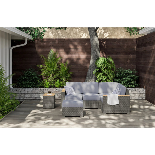 Boca Raton Brown Outdoor 4 Seat Sectional, Ottoman and Side Table - Gray Cushion