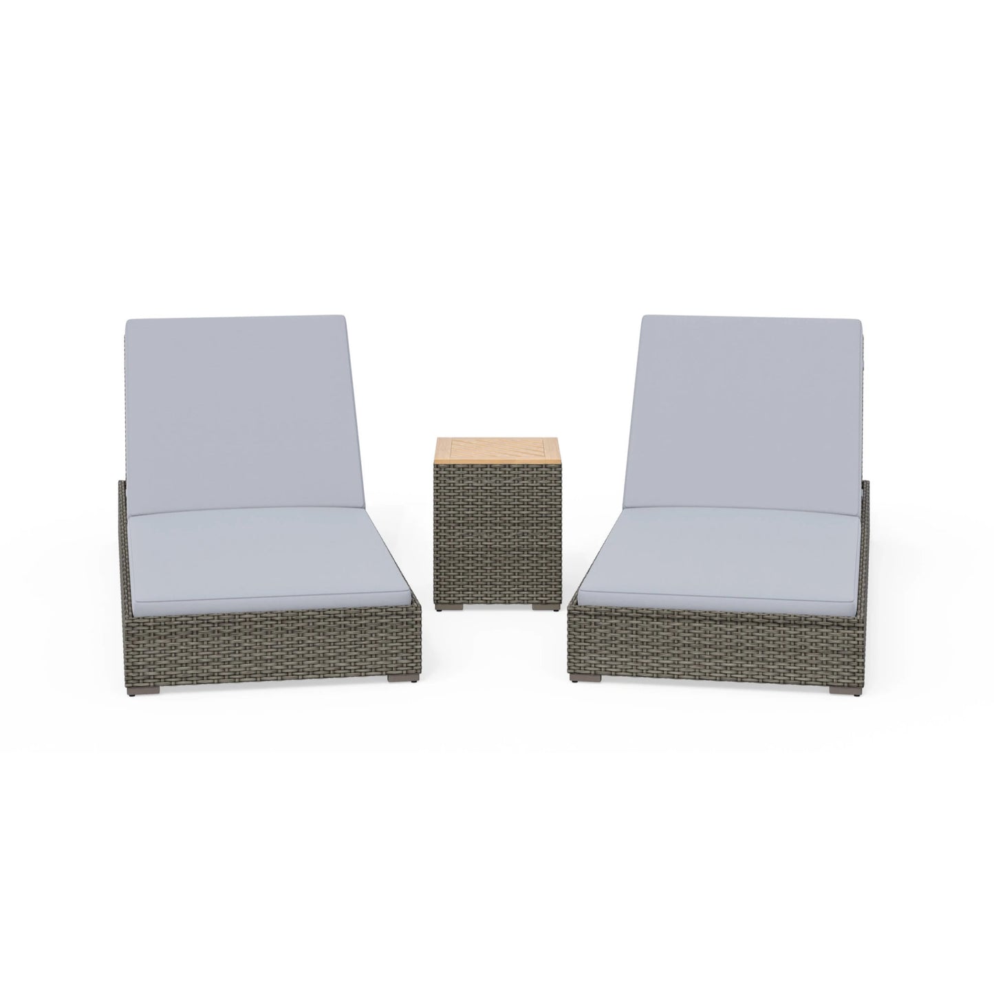 Boca Raton Brown Outdoor Chaise Lounge Pair and Side Table - Gray Cushion