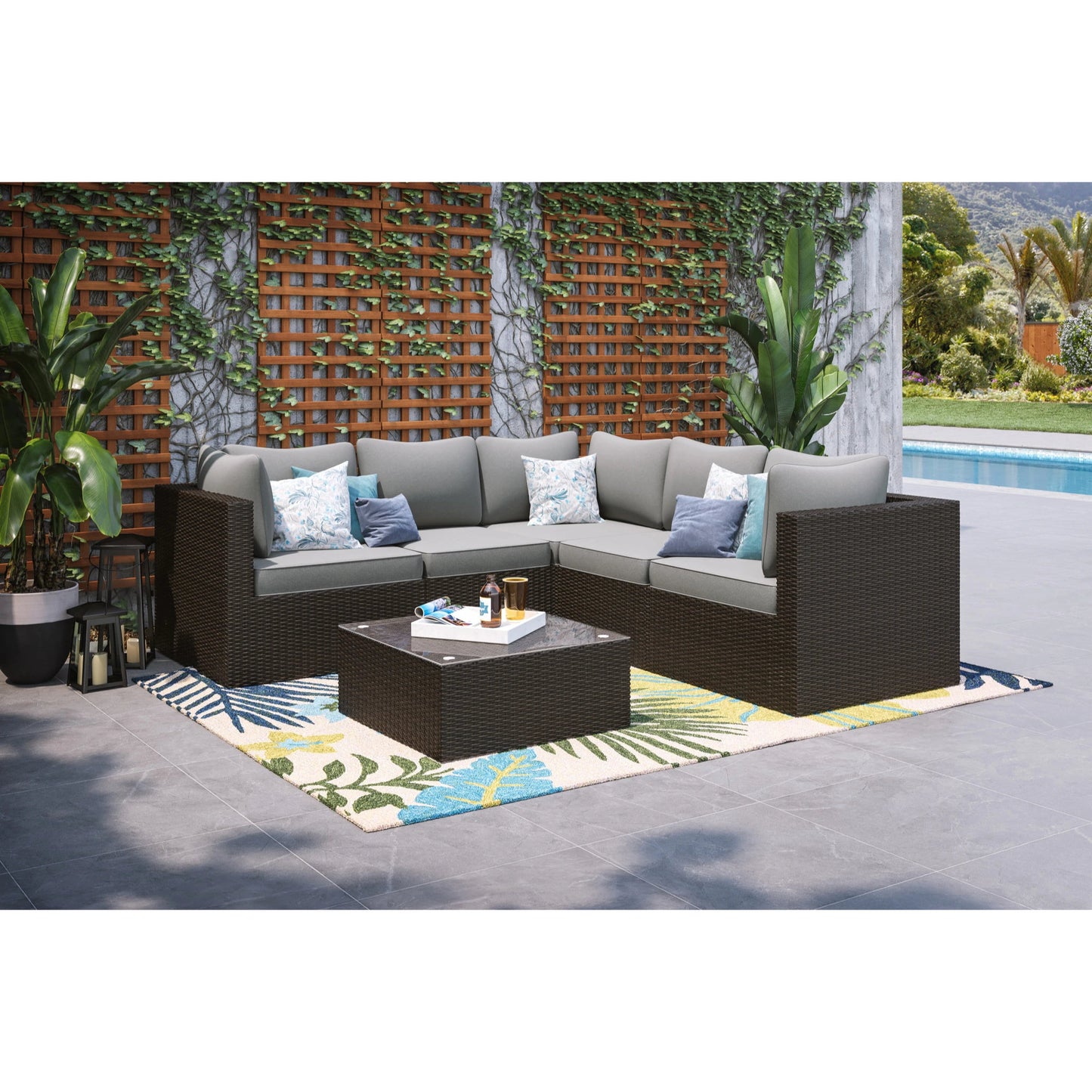 Cape Shores Brown Sectional and Table Set - Gray Cushion