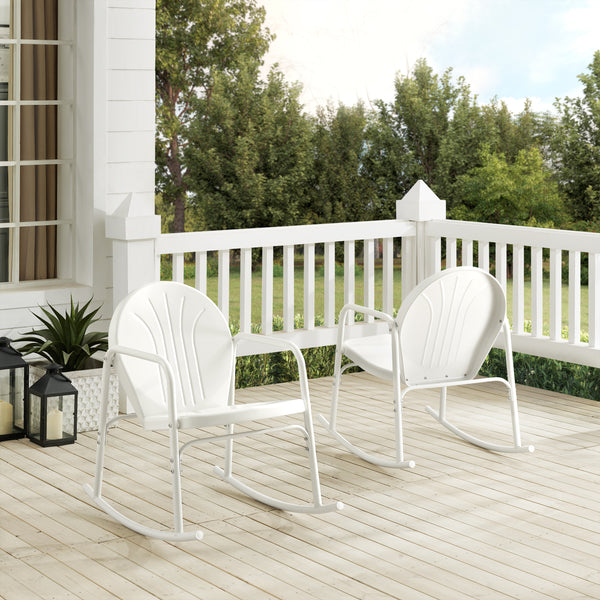 Griffith 2Pc Outdoor Metal Rocking Chair Set White Gloss - 2 Rocking Chairs