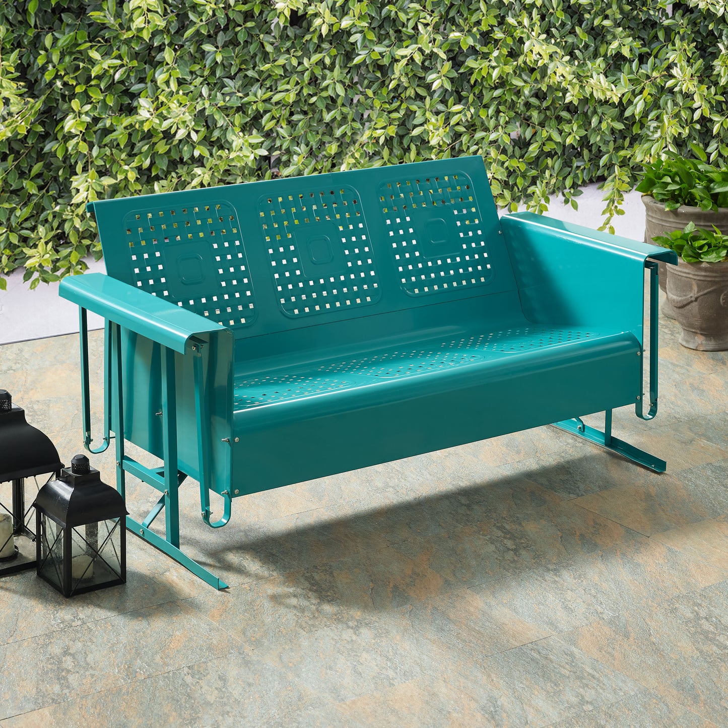 Bates Outdoor Metal Sofa Glider Turquoise