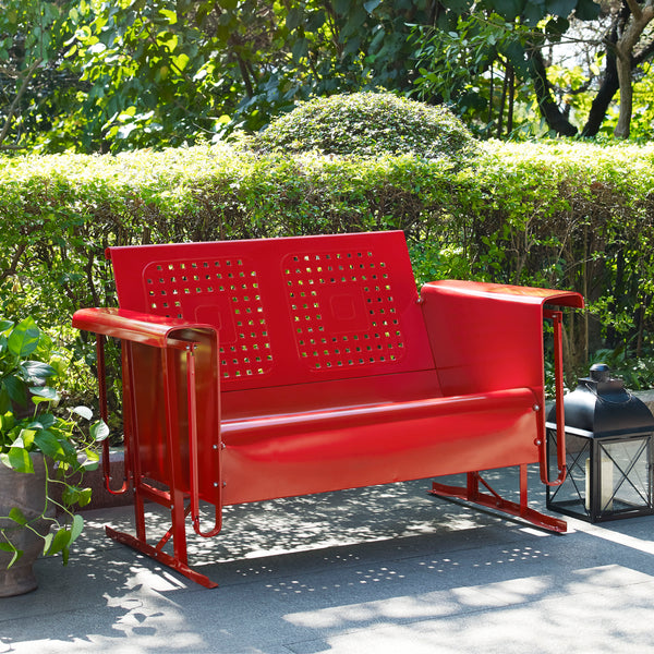 Bates Outdoor Metal Loveseat Glider Red