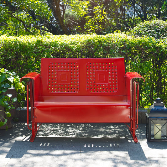 Bates Outdoor Metal Loveseat Glider Red