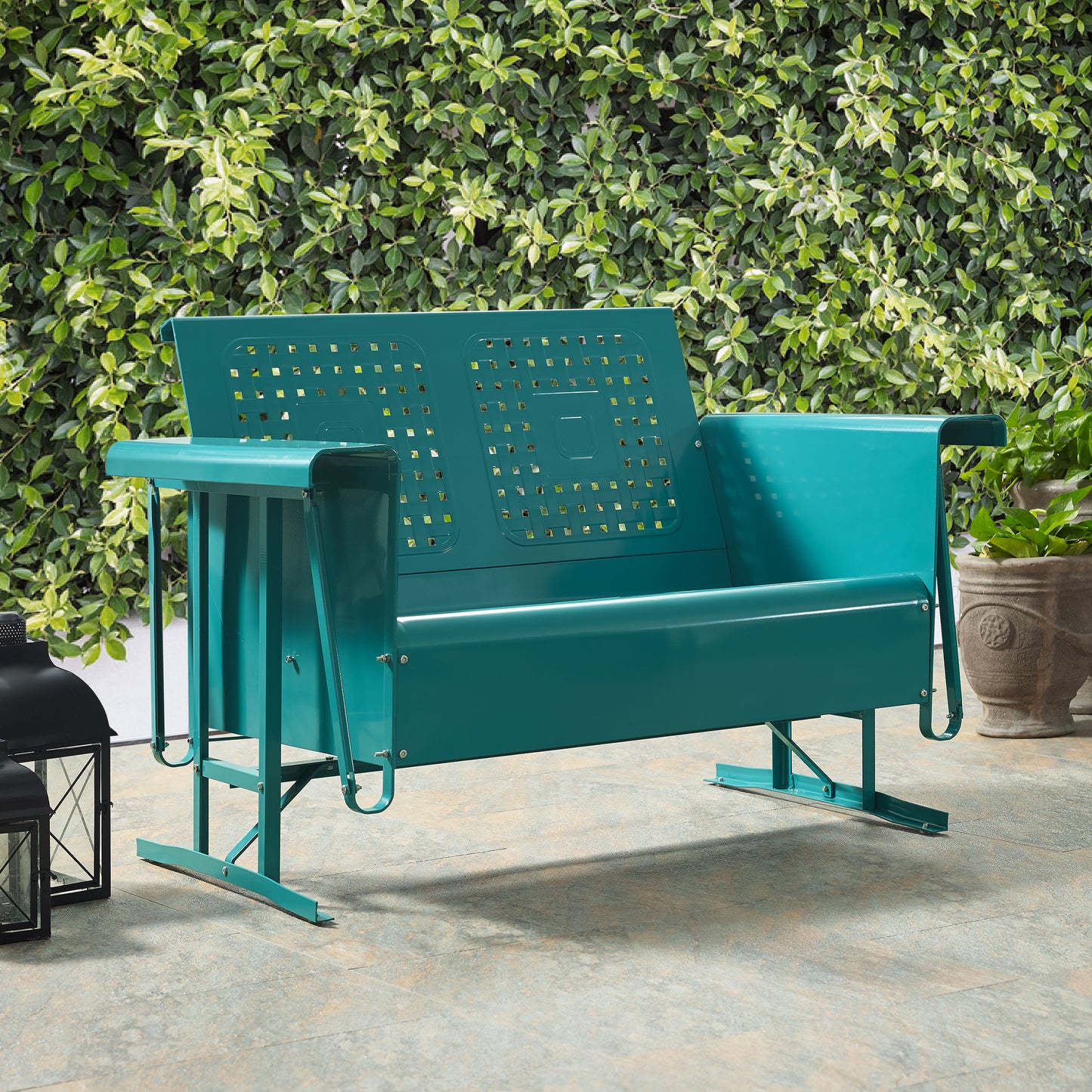 Bates Outdoor Metal Loveseat Glider Turquoise