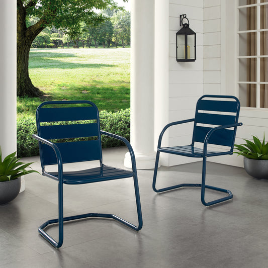 Brighton 2Pc Outdoor Metal Armchair Set Navy - 2 Chairs