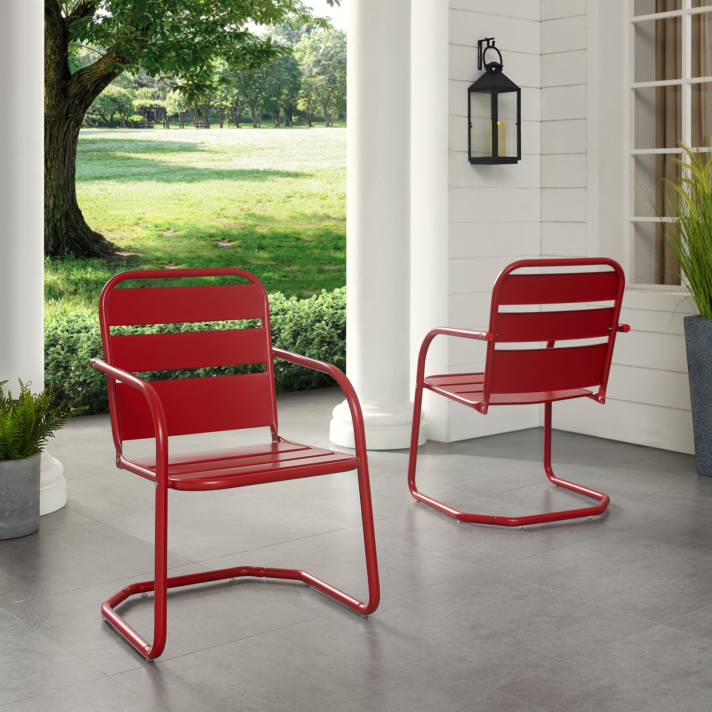 Brighton 2Pc Outdoor Metal Armchair Set Red - 2 Chairs