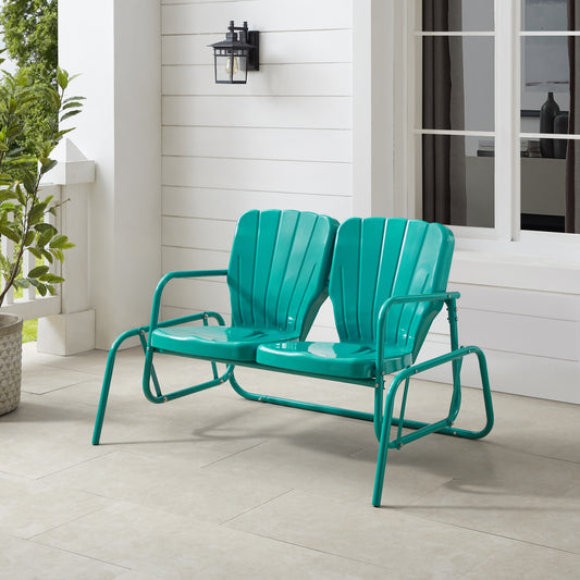 Ridgeland Outdoor Metal Loveseat Glider Turquoise Gloss