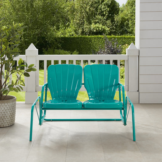 Ridgeland Outdoor Metal Loveseat Glider Turquoise Gloss