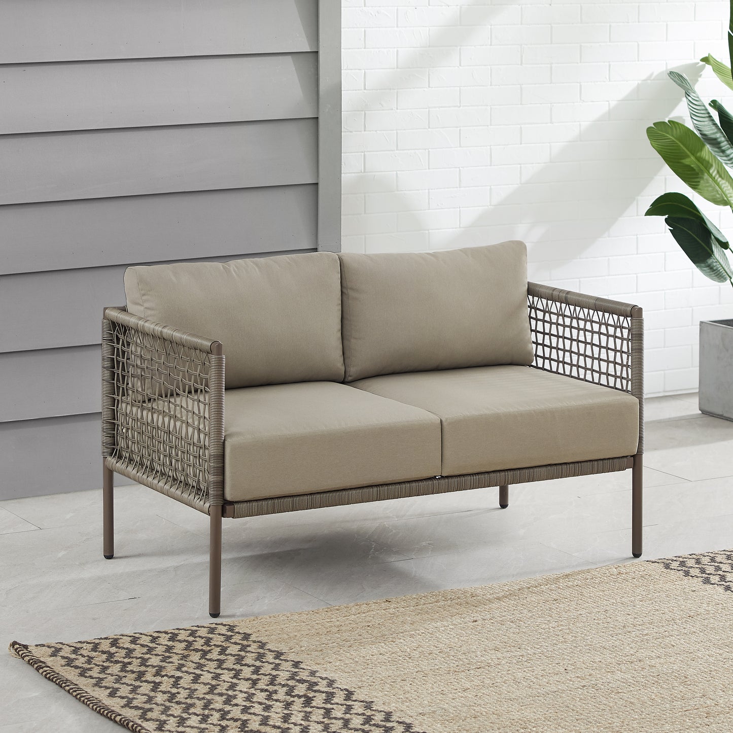 Cali Bay Outdoor Wicker Loveseat Taupe/Light Brown