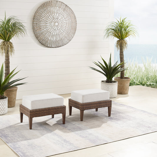 Capella 2Pc Outdoor Wicker Ottoman Set Creme/Brown - 2 Ottomans