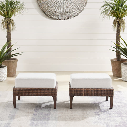 Capella 2Pc Outdoor Wicker Ottoman Set Creme/Brown - 2 Ottomans